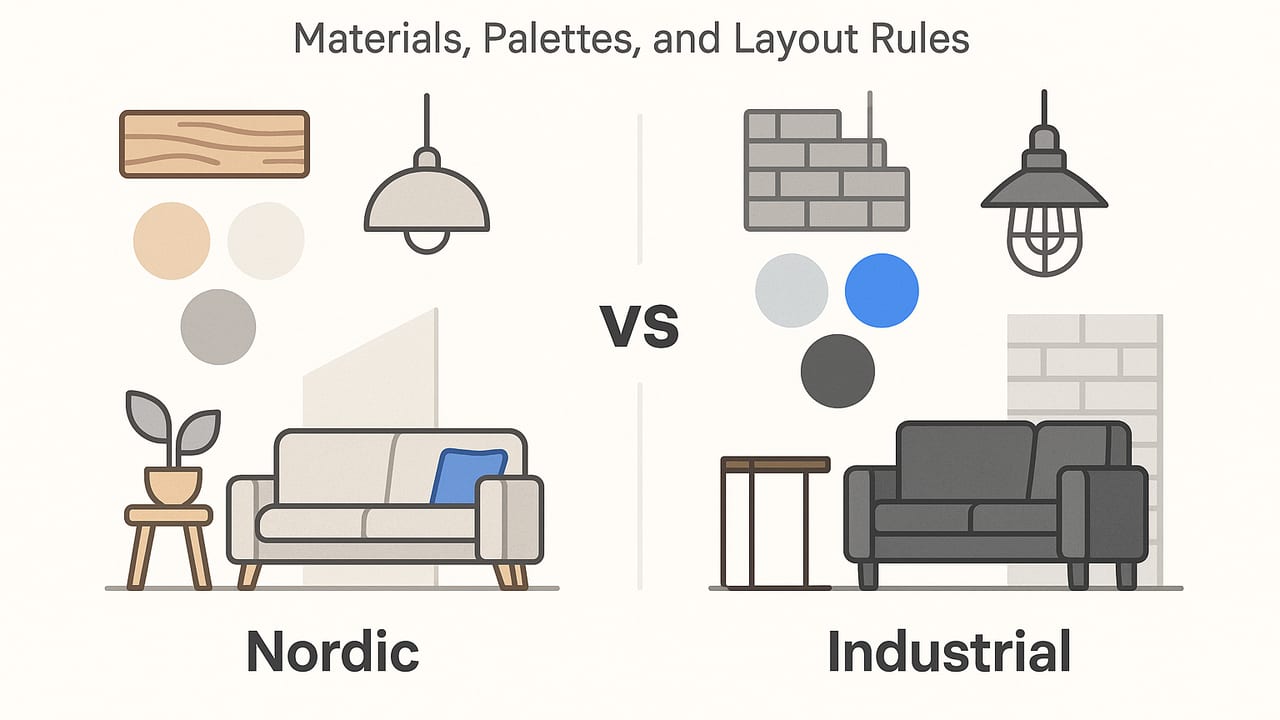 Nordic vs Industrial Decor: Materials, Palettes, and Layout Rules