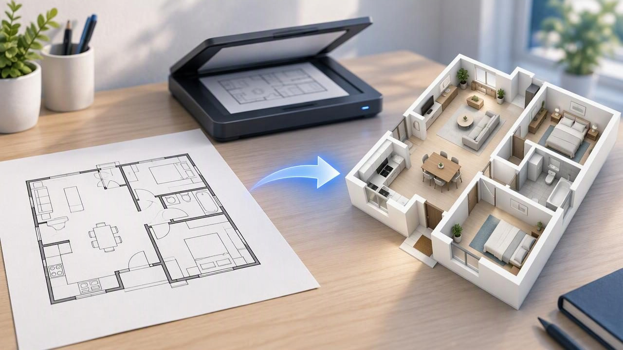Scan a Floor Plan to 3D: From Paper Plan to Visual Concept
